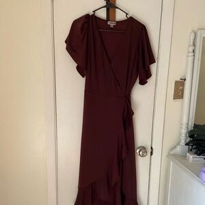 Chelsea28 Flowy Satin Midi Ruffle Wrap Dress - Size Medium